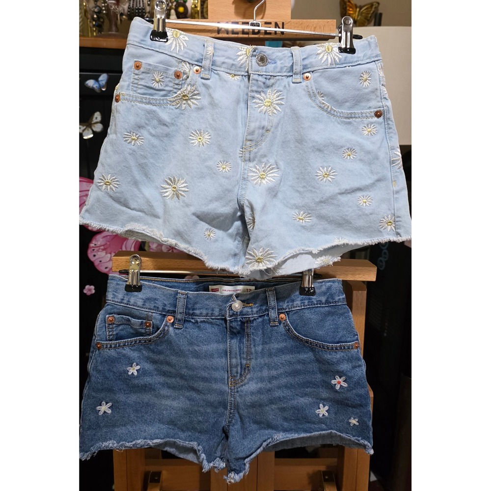 Levis Girls Denim Embroidered Shorts Bundle Size 12